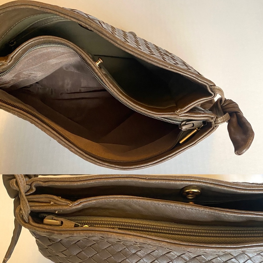 Vtg Woven Leather Purse Vintage Shoulder Bag Crossbody Intrecciato Tan Brown - Picture 6 of 8